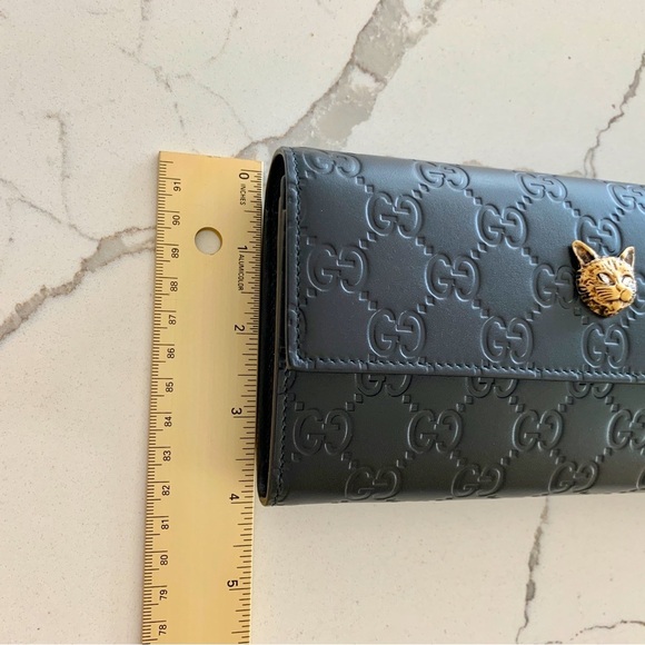 [🌟PRICE FIRM] GUCCI Cat Crystal Guccissima Monogram Logo Embossed Leather Wallet - Picture 6 of 16